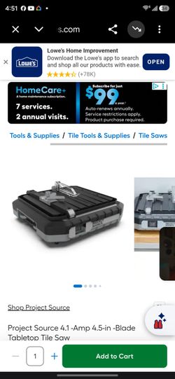 Project Source 4.1-Amp 4.5-in -Blade Tabletop Tile Saw