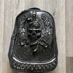 Black 3D Skull Backpack Gothic Leather Backpack Is Brand New ! No Tags  Great For Halloween 