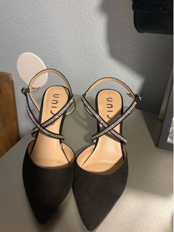 Black glitter strap heels