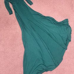 New xl green long sleeve stretchy maternity photo gown dress slit train