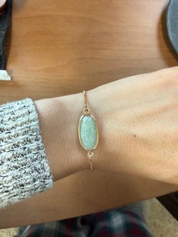 Amazonite (Labradorite?) Gold Plated  Adjustable Bracelet