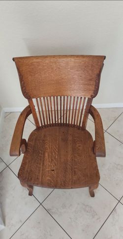 Antique Oak Wood Armchair with Spindle Back