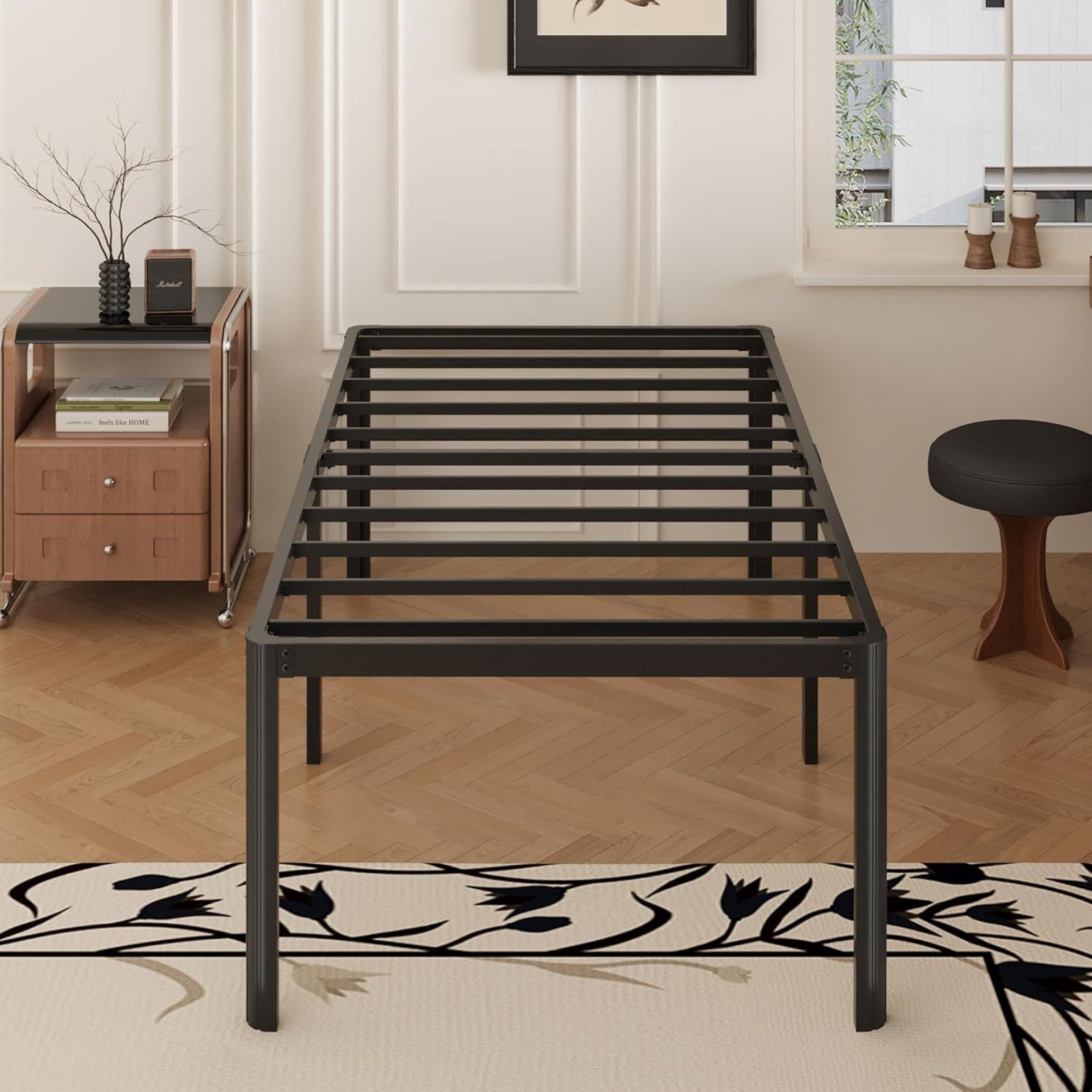 24 Inch High Twin Bed Frames with Rounded Corner Legs, Heavy Duty Metal Twin Size Platform Bed Frame No Box Spring Needed, Easy Assembly, Noise Free,
