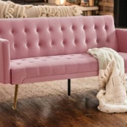 Pink convertible velvet futon sofa bed