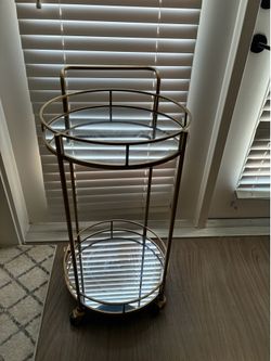 Gold Metal Bar Cart with Glass Shelves