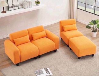 The 84.6 inch Orange Teddy Fleece Creative Sofa can be Assembled into a Two Seater Sofa with a Single Couch with Three Waist Pillows to Perfectly Stre