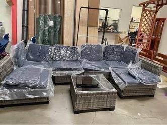 New in Box Assemble Need 7 Pcs Outdoor Patio Furniture Set w/  Glass Table Stools Wicker Rattan