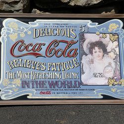 Vintage  1970’s  COCA COLA  LARGE  mirror Hilda Clark 5¢ Retro advertising sign