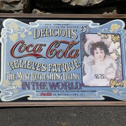 Vintage  1970’s  COCA COLA  LARGE  mirror Hilda Clark 5¢ Retro advertising sign $90.00