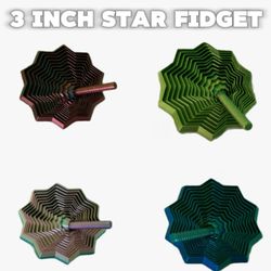 Fidget toy 3.7 inches Green, blue, rainbow, and blue/purple.