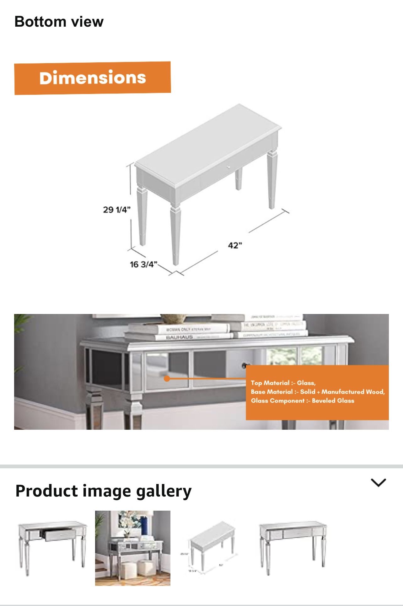 Mirrored Console Table | Silver Glam Entry Table | 42” | Venetian Style