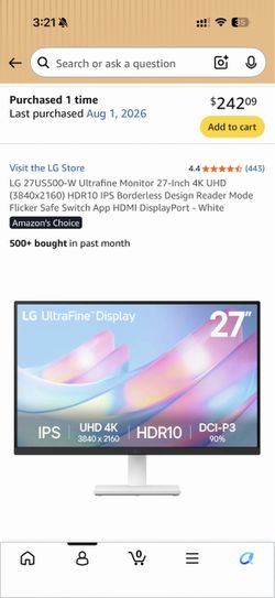 NEW open box 27” LG 4K UHD HDR10 Computer Monitor