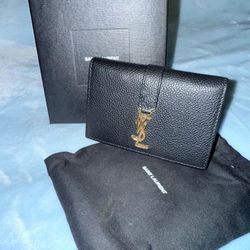 Saint Laurent Bi-fold Card Holder Wallet Case Flap Purse Compact YSL Cassandra 