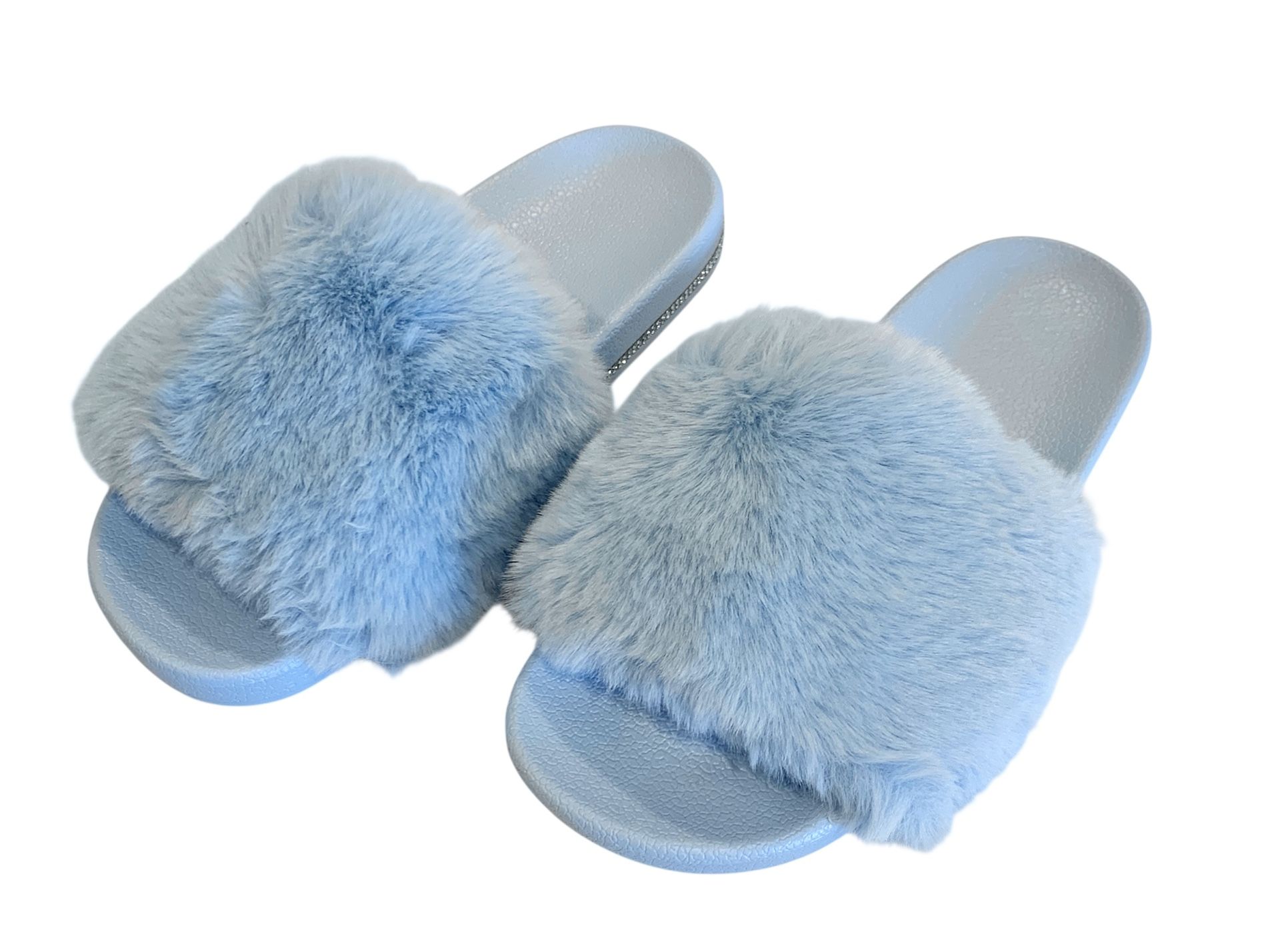 Faux Fur Crystal Slides… Beautiful… Super Comfy… 5 Colors & Sizes 6-10… Fast Shipping…