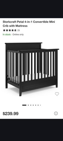 Storkcraft Petal 4-in-1 Convertible Mini Crib with Mattress