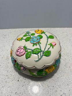Ceramic Floral Trinket Box with Lid
