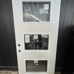 36” x 80” 3 Lite Clear Glass Steel Exterior Door Slab RH
