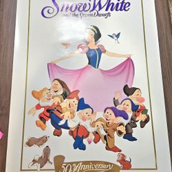 Disney 50th Anniversary 1987 Snow White Movie Poster Reissue Of 1937 23"x 35"