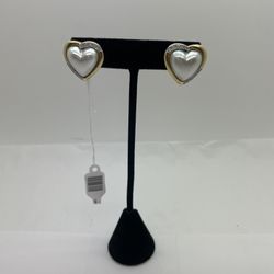 LADIES HEART EARRING 18K2T, .20ctw NATURAL DIAMOND, 15.4 GRAMS 