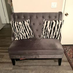 Loveseat Settee Sofa Bench, Grey Modern, Velvet, High Back, Upholstered, Couch, for Dining Living Room, Hallway or Entryway Seating
