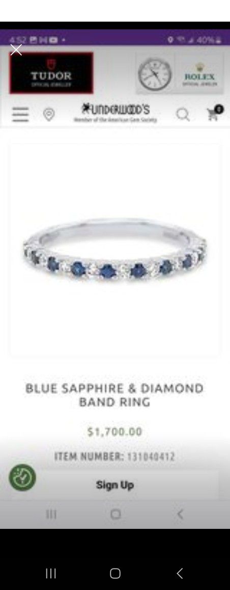 Diamond & Blue Sapphire Wedding Band 14k white gold