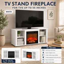TV STAND FIREPLACE FOR TVS UP TO 55 INCHES . WHITE