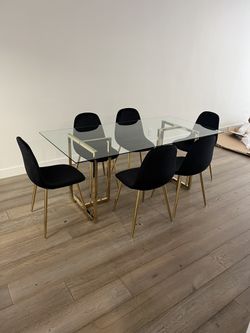 Black Gold Modern Velvet Glass Dining Set 
