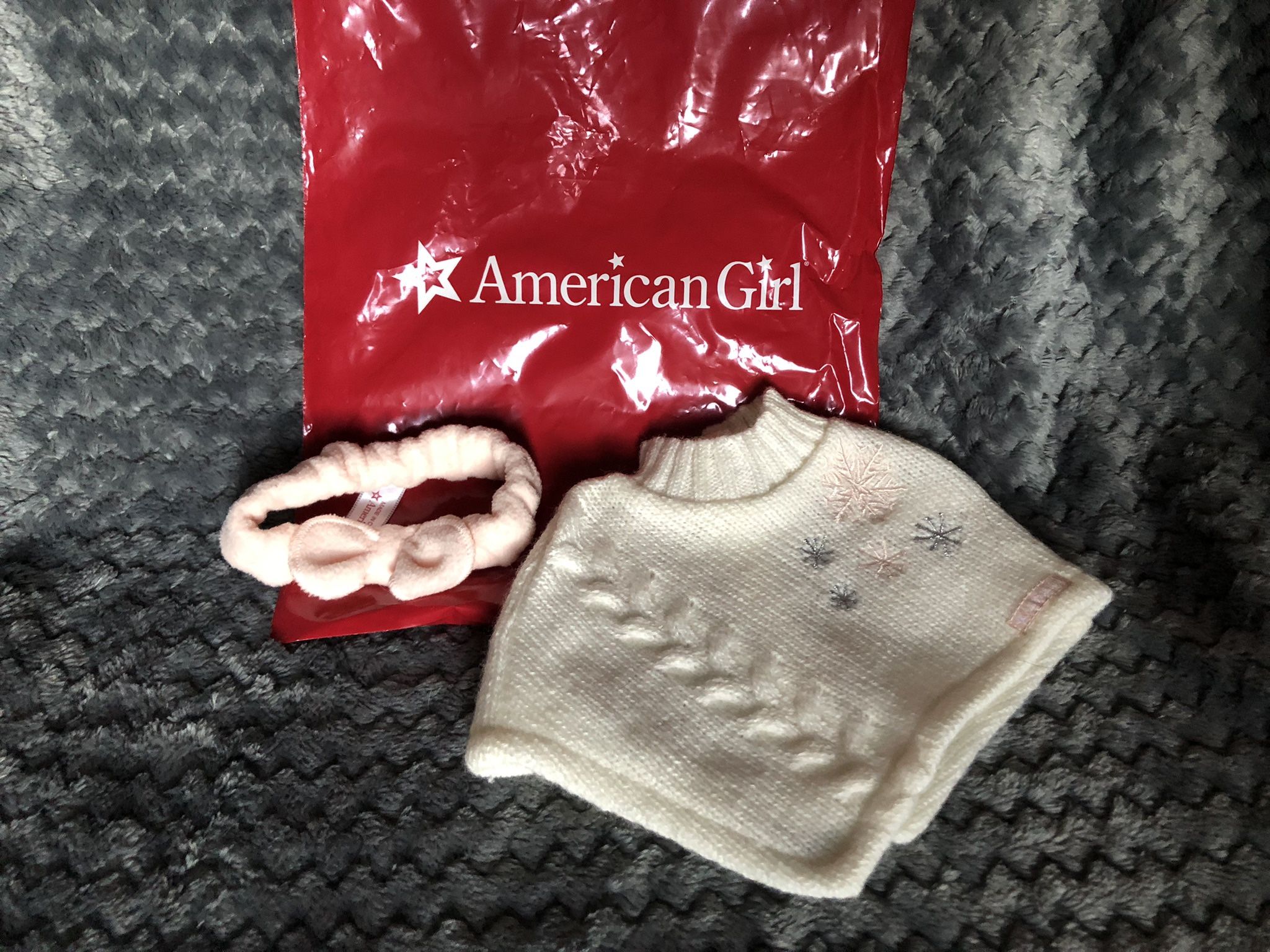 American Girl Doll Knit Poncho & Headband