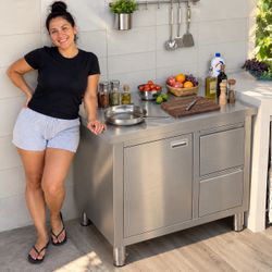36" W Stainless Steel Work Table with Sliding Door Cabinet