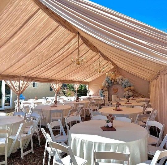 Tent Drapping Chairs And Tables Chandeliers Tablecloth