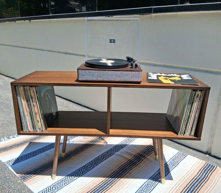 * NEW * hand crafted MCM vinyl record cabinet stand shelf console turntable mid century modern
