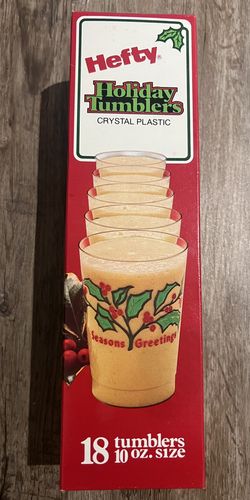 Vintage Christmas Holiday Tumblers Hefty Crystal Plastic 18 Count NOS Holly Cups