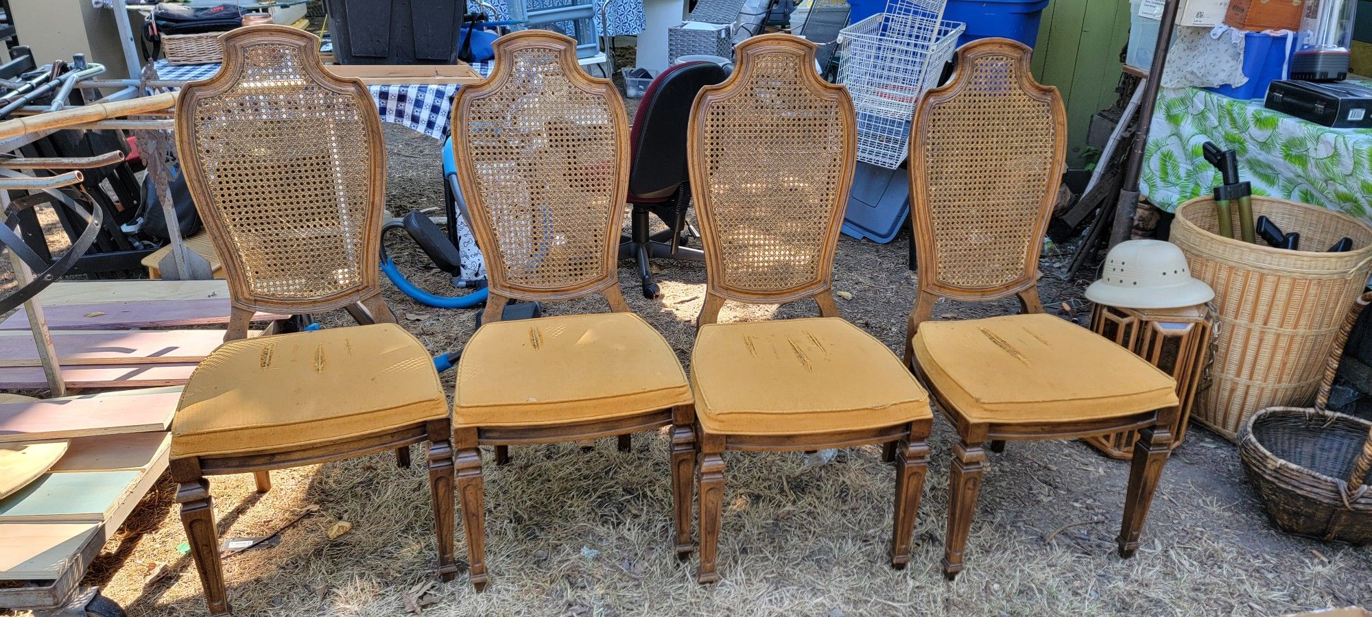 Set of 4 Vintage Wooden Chairs Cane Backing