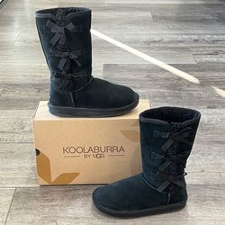 Retail $80: Koolaburra UGG Victoria Tall Boots Black 3 Bow Suede Kids Size 3