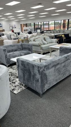 Brand new Luxurious Channel Tufted Soft Black/Gray Velvet sofa set