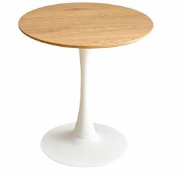 27.5” Round Tulip Dining Table, Mid Century Modern Style, Oak
