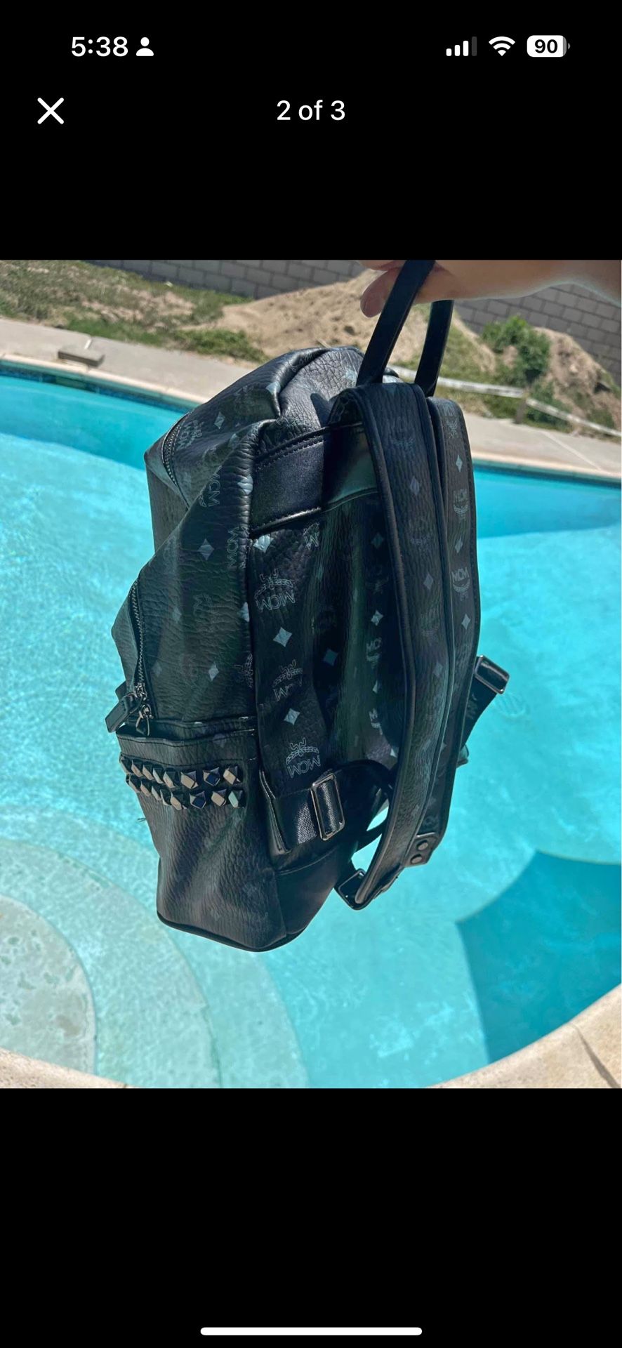 blue nd black mcm backpack