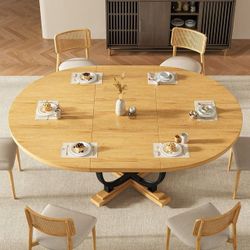 New in box. 59”Extendable Round Dining Table for 4-8 ,Dining Room Table with X-Shaped Heavy Duty Metal Base,