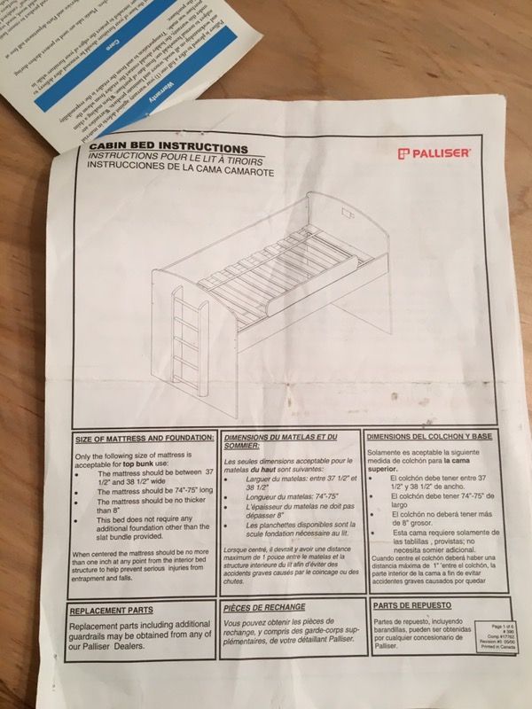 Palliser bunk bed on sale with desk instructions