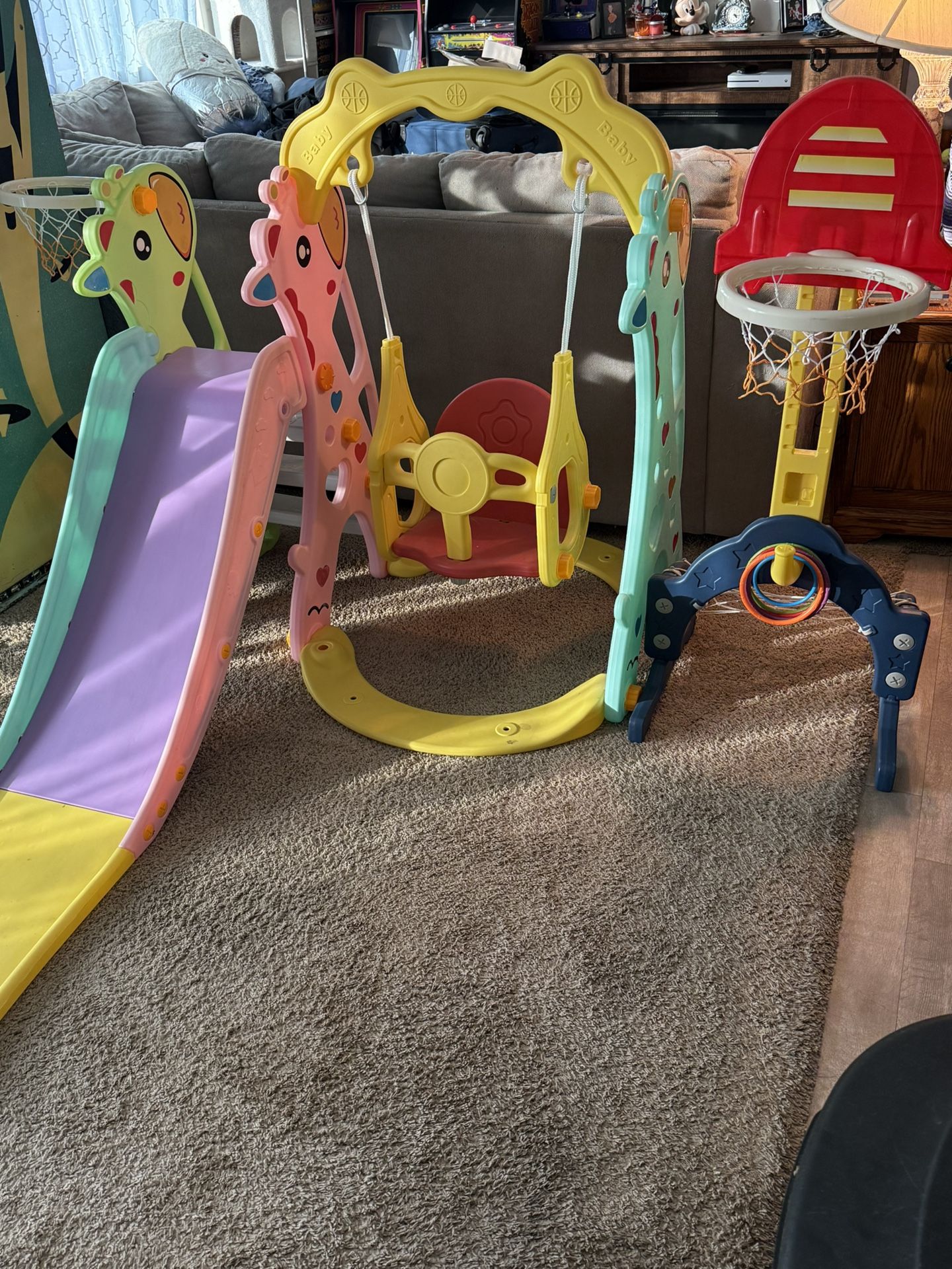 Kids Toy: Swing & Slide Set W/ Basketball Hoops