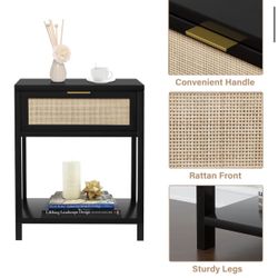 Black Rattan Nightstands (Set of 2) – Stylish + Great Storage