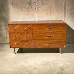 Mid Century Modern Lane 6 Drawer Dresser 1950s Geometric Walnut