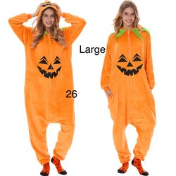 Pumpkin PJ Jumpsuit Onsie Large Adult Halloween Costume  - Pijama de Calabaza Adulto Grande 