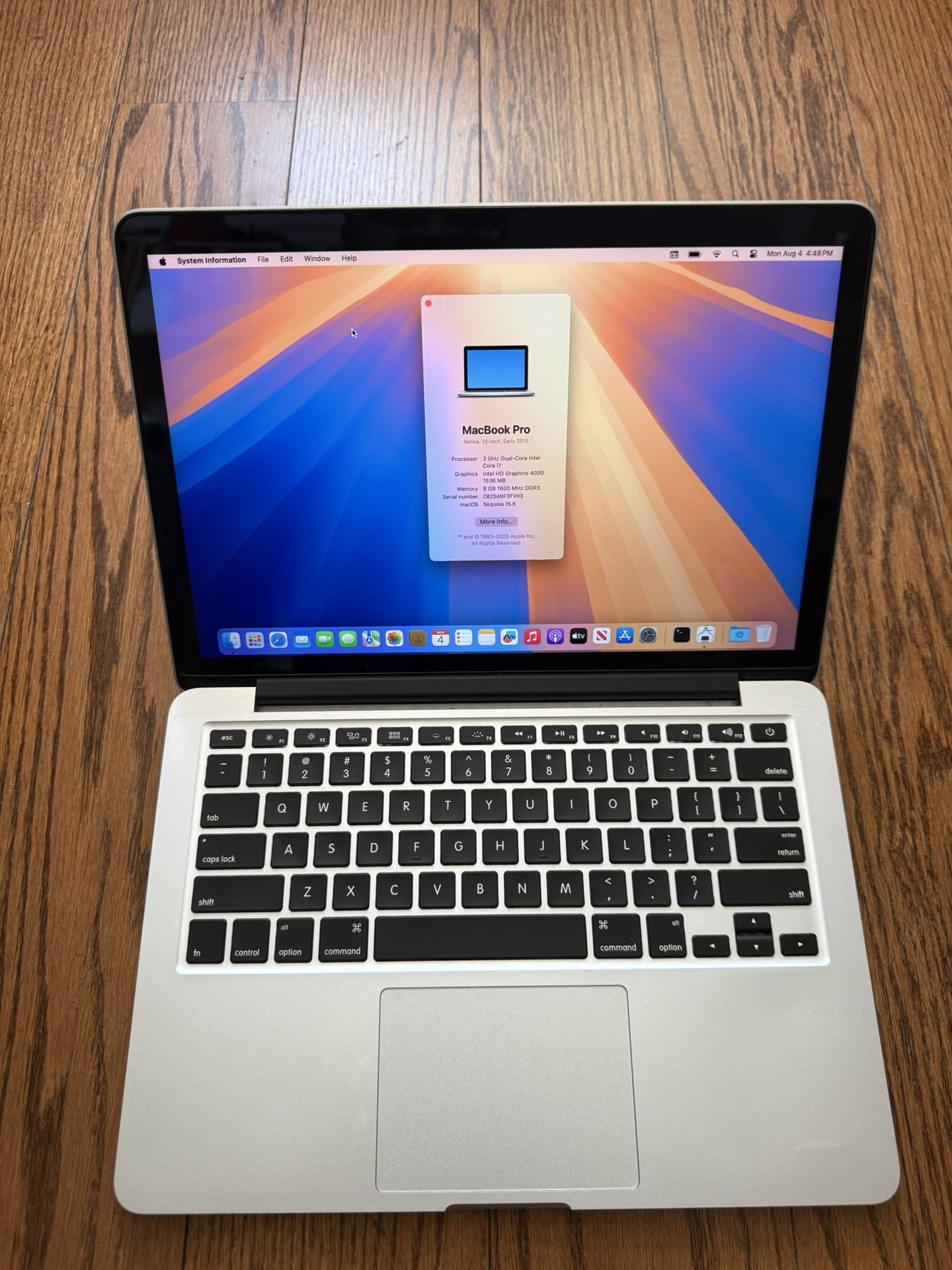 Apple MacBook Pro 13” 2015/8GB RAM/512GB SSD/Latest MacOS Sequoia 15.6