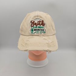 Faith Can Move Mountain Beige Distressed AdjustableHat. 6