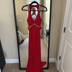 Beautiful Red Prom, Formal Dress, Jeweled, Open Back Size 7