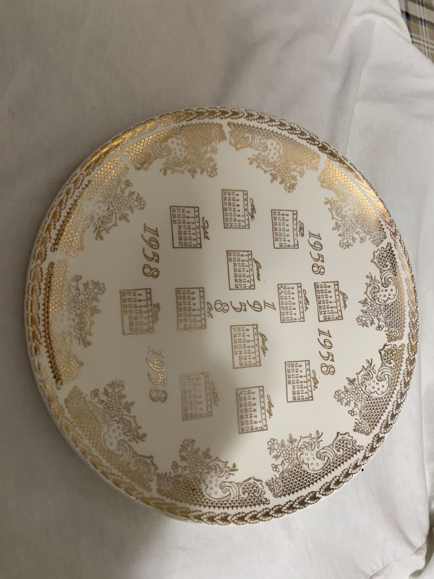 Vintage Gold Calendar Plate 1958