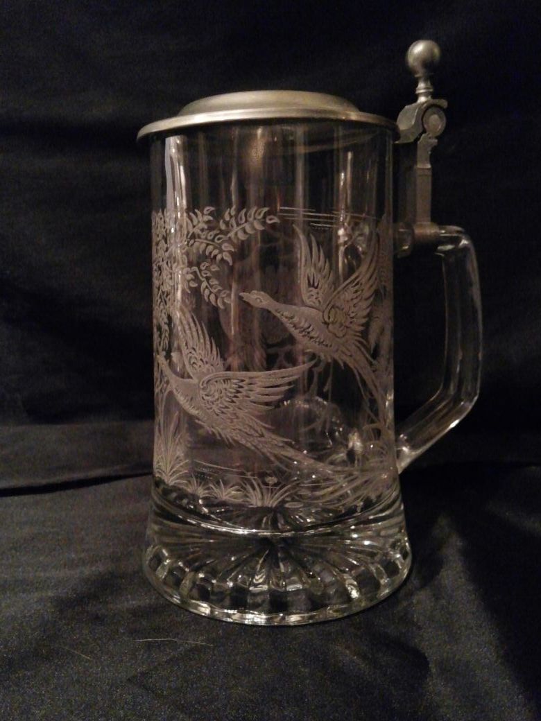 German Glass & Pewter Beer Stein