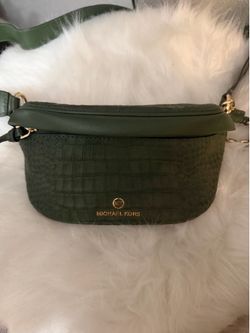 Michael Kors Green Croc-Embossed Belt Bag