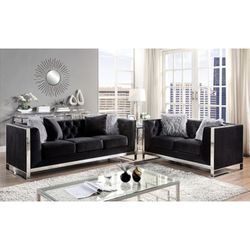 3 Piece Glam Sofa Set Black Velvet Pillows Included Button Tufted Chrome Metal Frame Brand New In Box Firm Price For 3 Piece Set $1,999